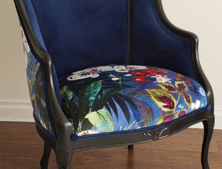 Blue Velvet and Floral Seat